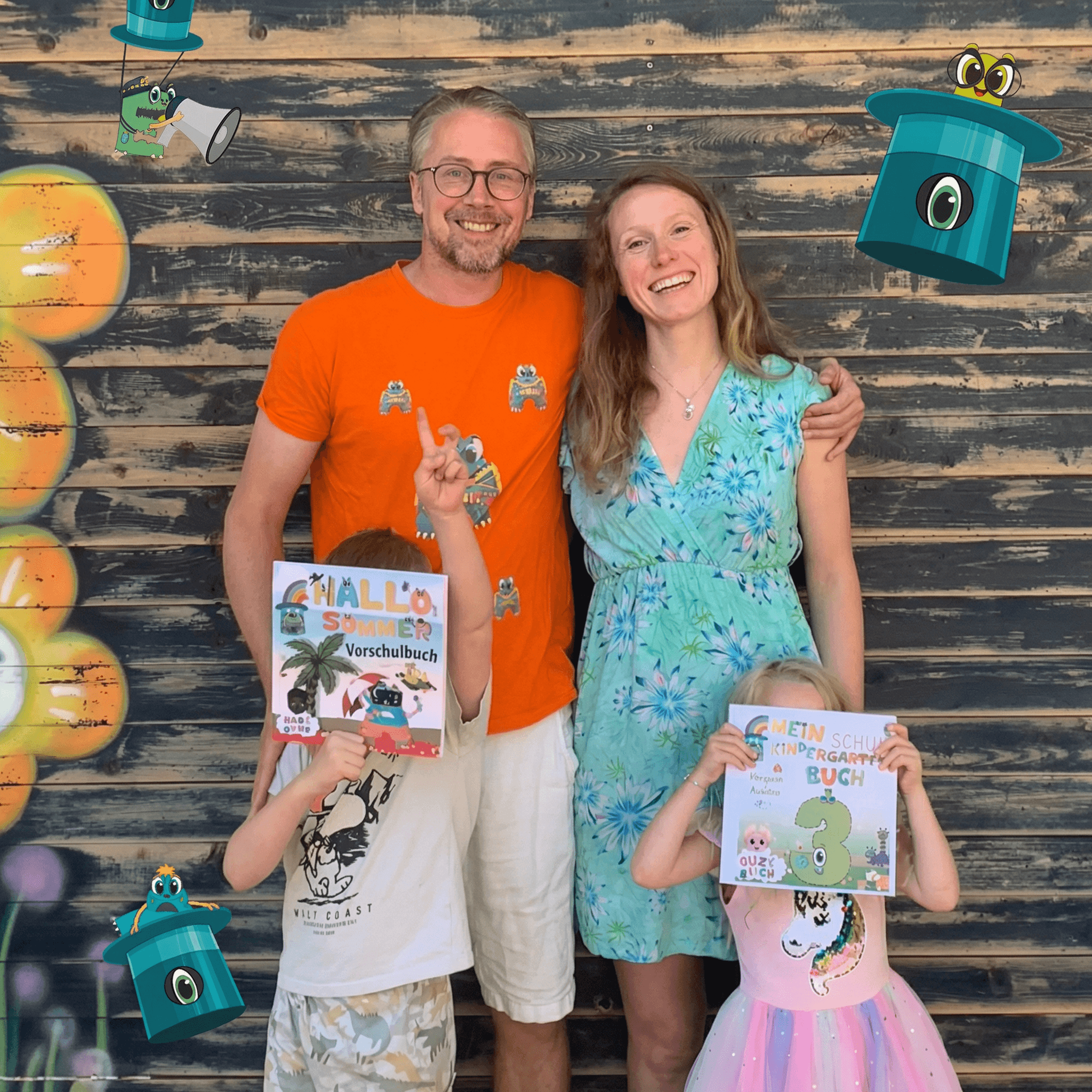 Die Alonies Familie mit Lernheften